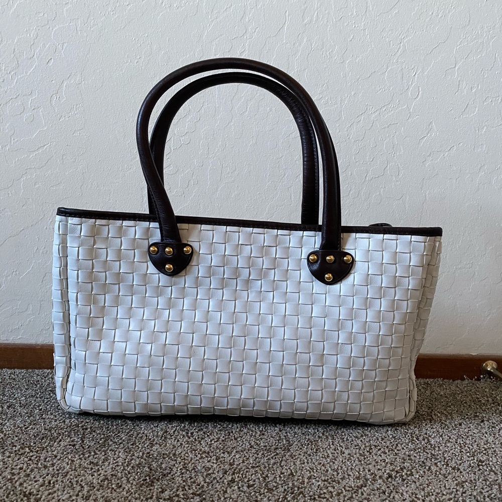 Bloomingdales White Faux Leather Purse